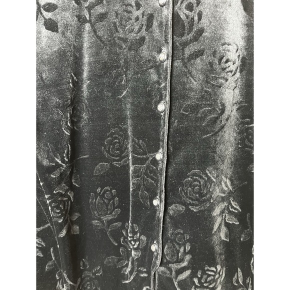Vintage Crushed Velvet Jacket Medium Black Goth Whimsigoth Witchcore Rose Floral - Picture 4 of 7